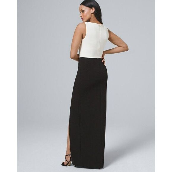Nicole Miller Color Block Pearl Neck Gown 6 $395 Black White Formal Maxi Dress - Picture 5 of 7